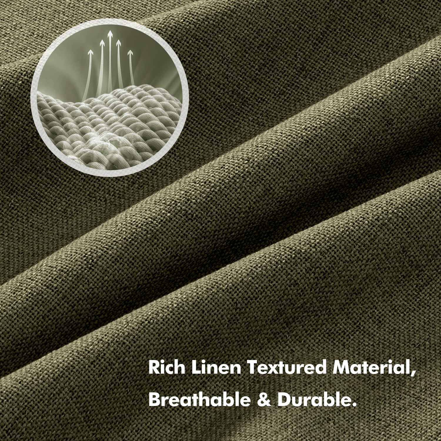 Miulee 100% Blackout Linen Curtains for Bedroom, Light Olive Green Solid Luxury Decor Thermal Insulation Room Darkening Drapes for Living R…
