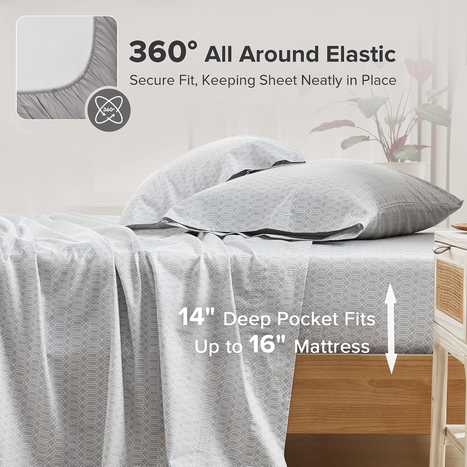 ComfortSpaces Comfort Spaces 100% Cotton Sheet Set Breathable, Lightweight, Soft with 14" Elastic Pocket Fits up to 16" Mattress, All Seaso…