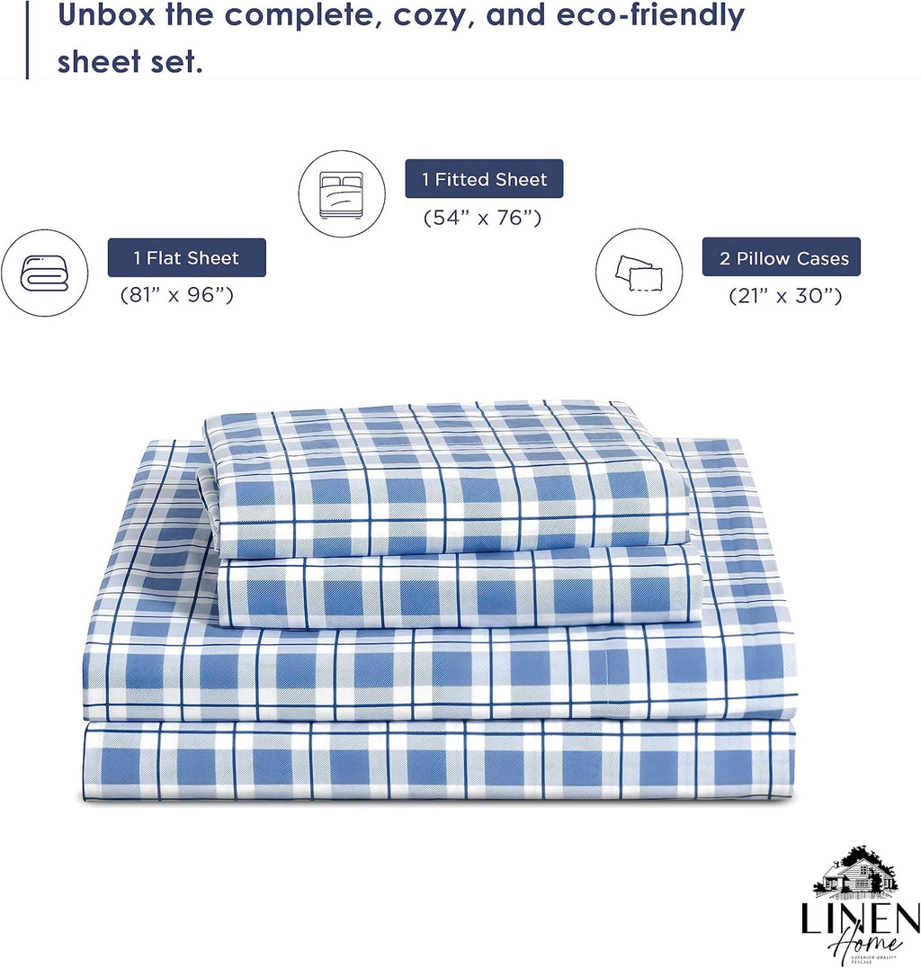Linen Home Cotton Lyocell Blend Percale Sheet Set Full Size - 4 Piece Deep Pocket Bedding, Pre-Washed & Shrunk, Crisp Cooling Fabric…