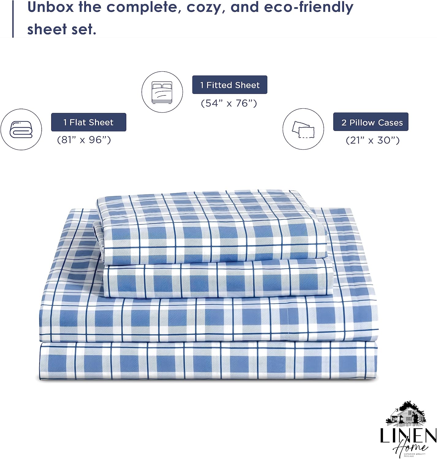 Linen Home Cotton Lyocell Blend Percale Sheet Set Full Size - 4 Piece Deep Pocket Bedding, Pre-Washed & Shrunk, Crisp Cooling Fabric…