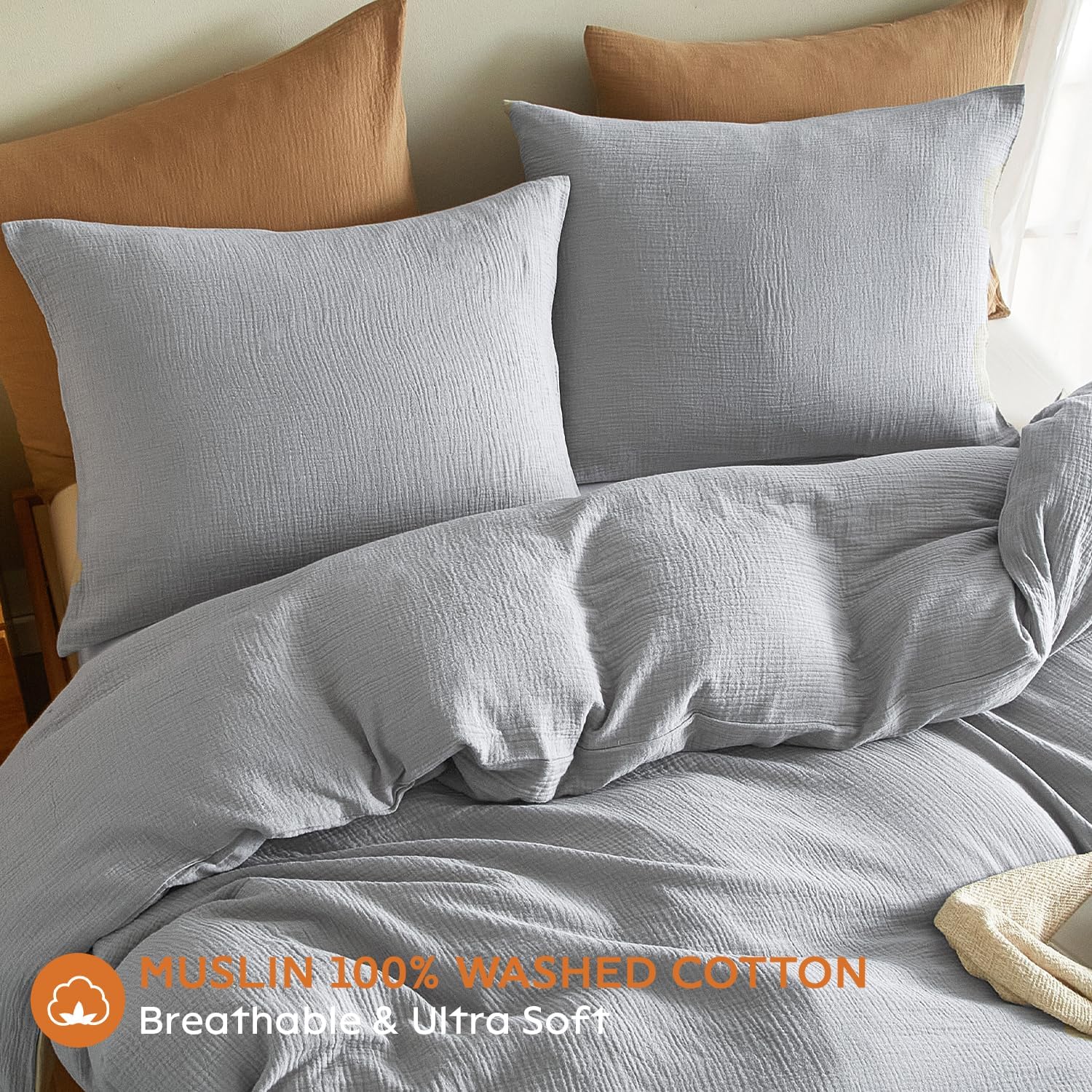 DefineCozyHealthyLife SE SOFTEXLY Muslin Pillowcases Standard Size 100% Cotton, 2 Pack Linen Like Pillow Shams with Envelope Closure, Ultra…