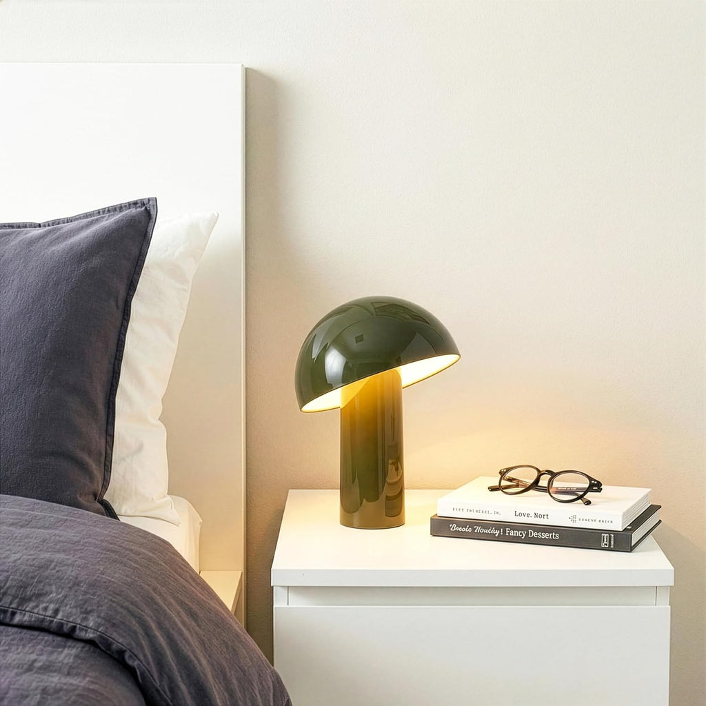 Brightech Celia Table Lamp – 10" Touch-Controlled Mushroom Desk Lamp, Cordless & Dimmable LED, Portable Bedside Night Light, Sustainable Mo…