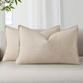 decorUhome Summer Decorative Linen Throw Pillow Covers 12x20 Inch Set of 2 Natural Beige Lumbar Pillow Covers with Flange Edges Soft Farmho…
