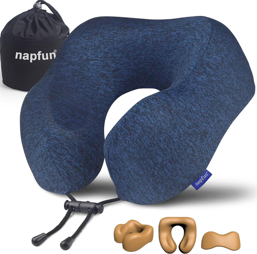 napfun Neck Pillow for Traveling, Upgraded Travel Neck Pillow for Airplane 100% Pure Memory Foam Travel Pillow for Flight Headrest Sleep…