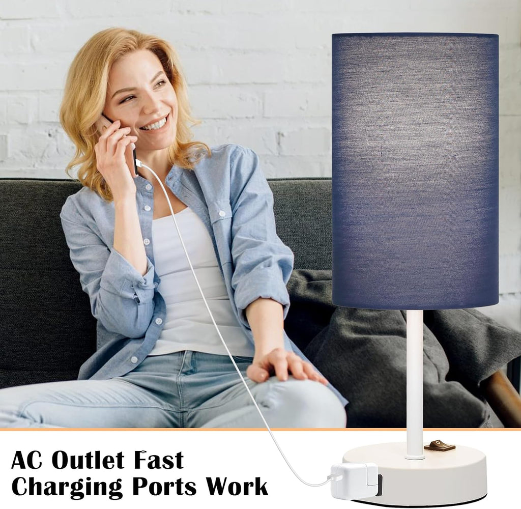 ZJOJO Table Lamp for Bedroom Set of 2, Bedside Small Lamps with 3 Way Dimmable Rocker Switch and AC Outlet, Nightstand Desk Lamp with…