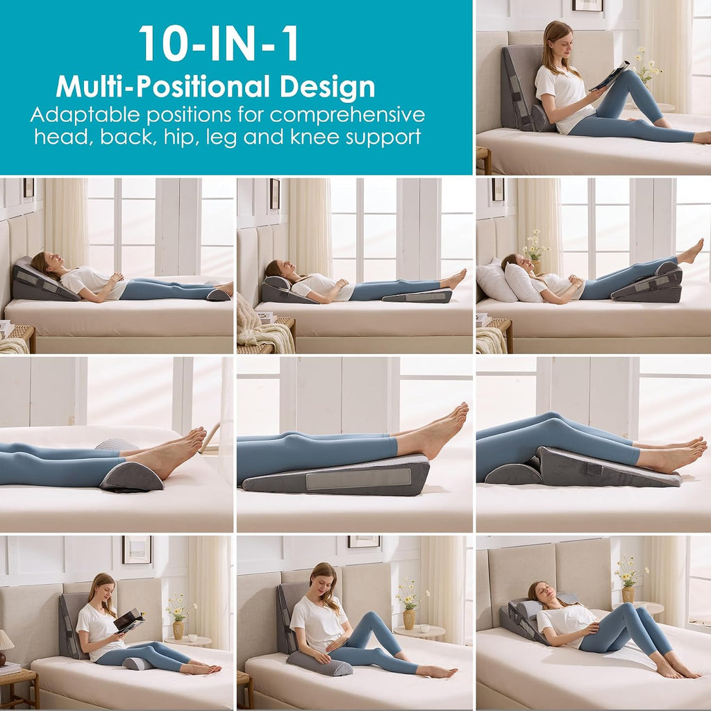 Wgakced 3Pcs Wedge Pillow Set for After Surgery, Acid Reflux Relief, Adjustable Bed Wedge Pillows for Sleeping, Anti Snore, Memory Foam Trian…