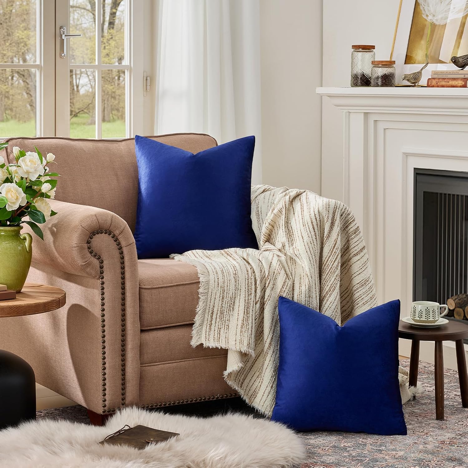 GIGIZAZAFocusingonhomedecoration GIGIZAZA Blue Large Throw Pillow Covers, Pack of 2 Velvet 26x26 Couch Pillows for Living Room Decorative S…