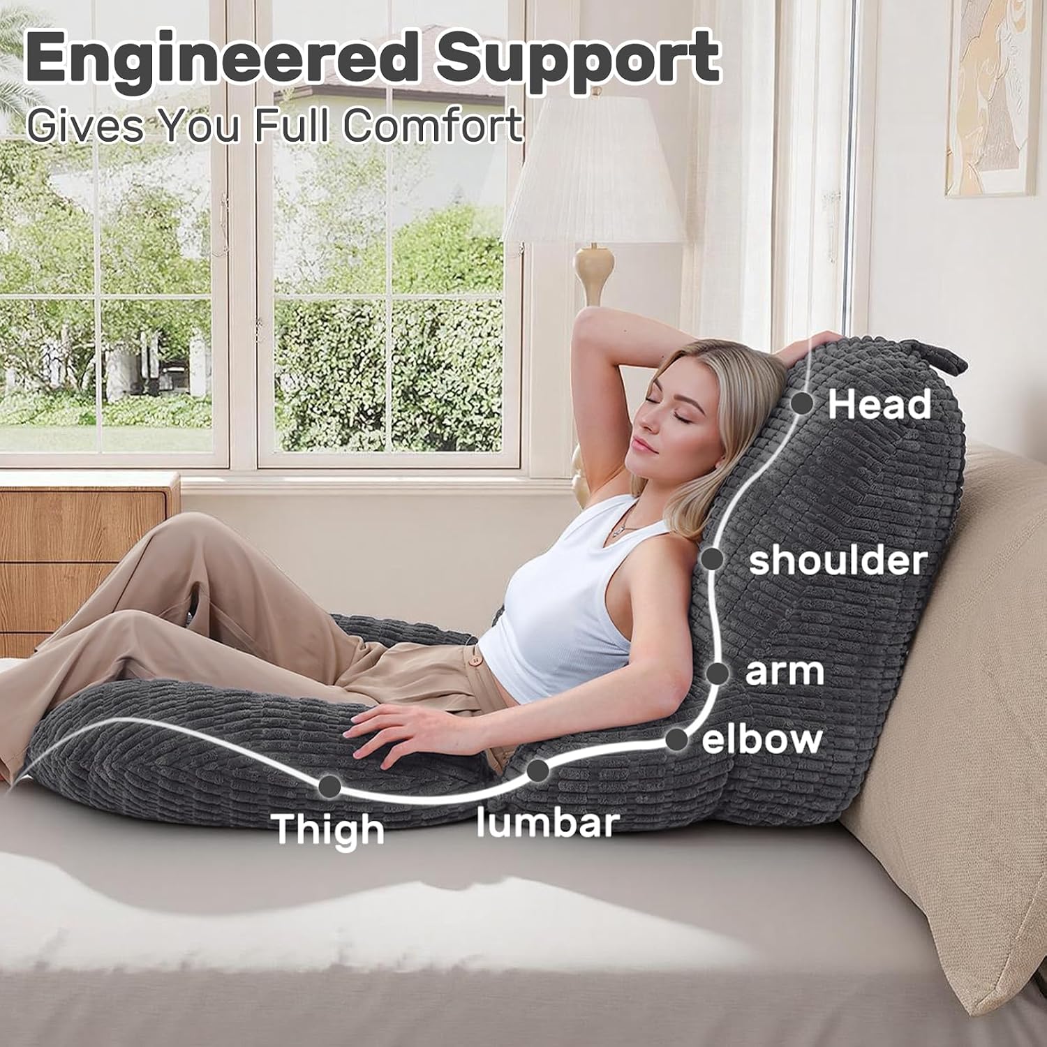 Reading Pillow for Bed, Bed Pillow for Sitting Up, Backrest Pillows with Arms for Adult, Back Support Pillows for Sleeping, Reading and…