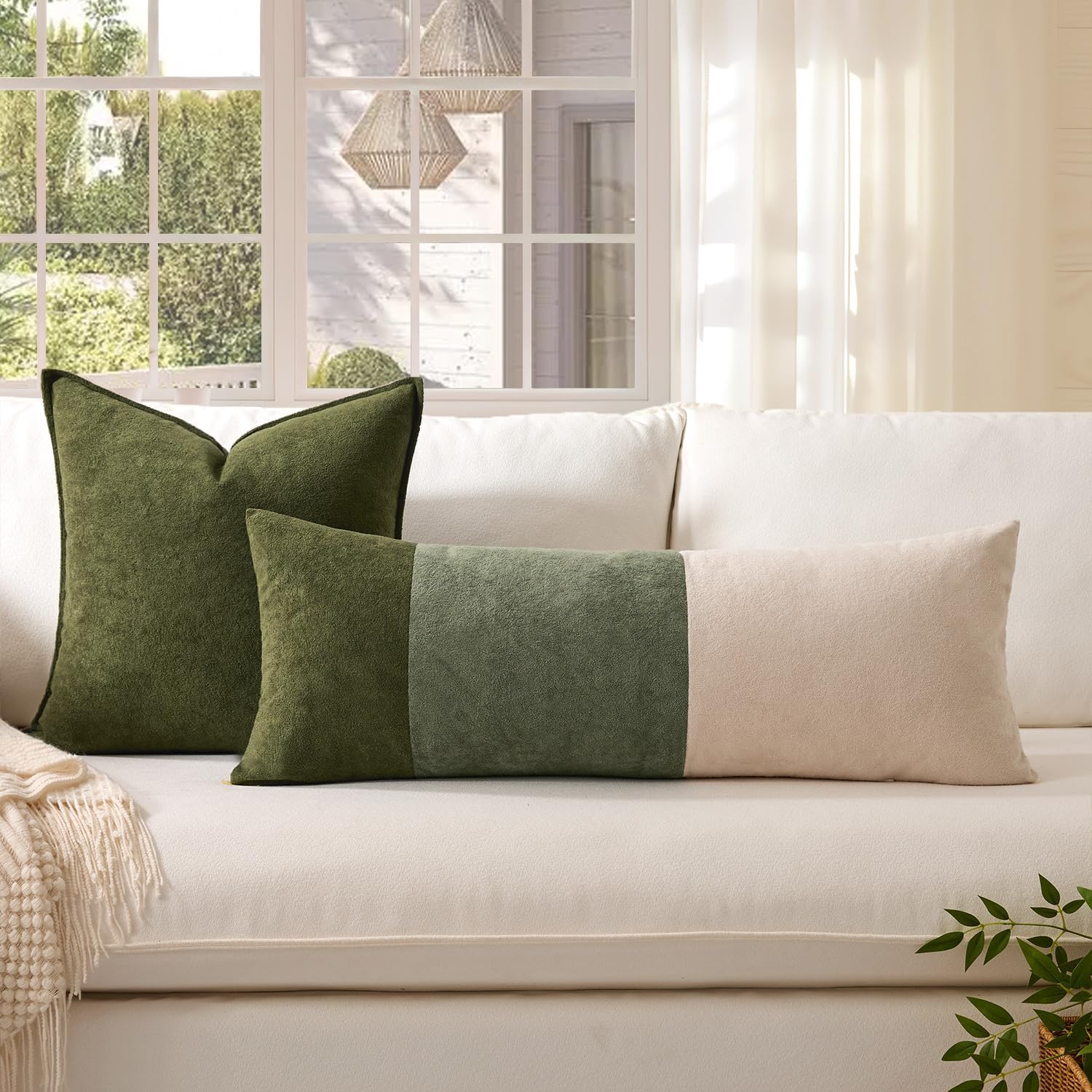 KevinTextile Kevin Textile Spring 14x36 Inch Long Lumbar Cover 1 Pack Three-Colour Patchwork Soft Textured Waterproof Rectangle Cushion Ele…