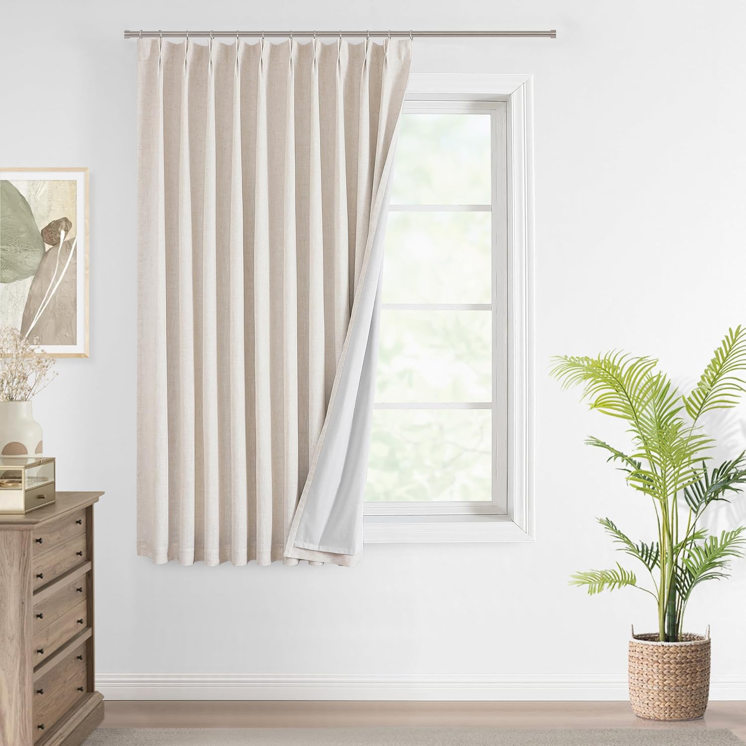 VisionHome Vision Home Natural Pinch Pleated Full Blackout Curtains Linen Blended Room Darkening Window Curtains 72 inch for Living Room Be…