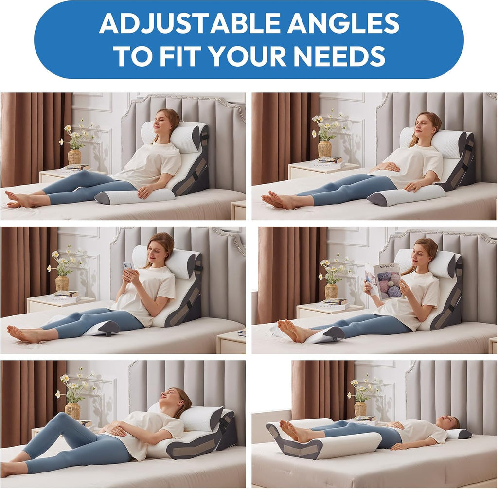 Ahpmeoa 4PCS Wedge Pillow Set for After Surgery, Back Pillow for Bed Sitting up, 10-in-1 Foam Wedge Pillow for Acid Reflux & Back, Post Su…