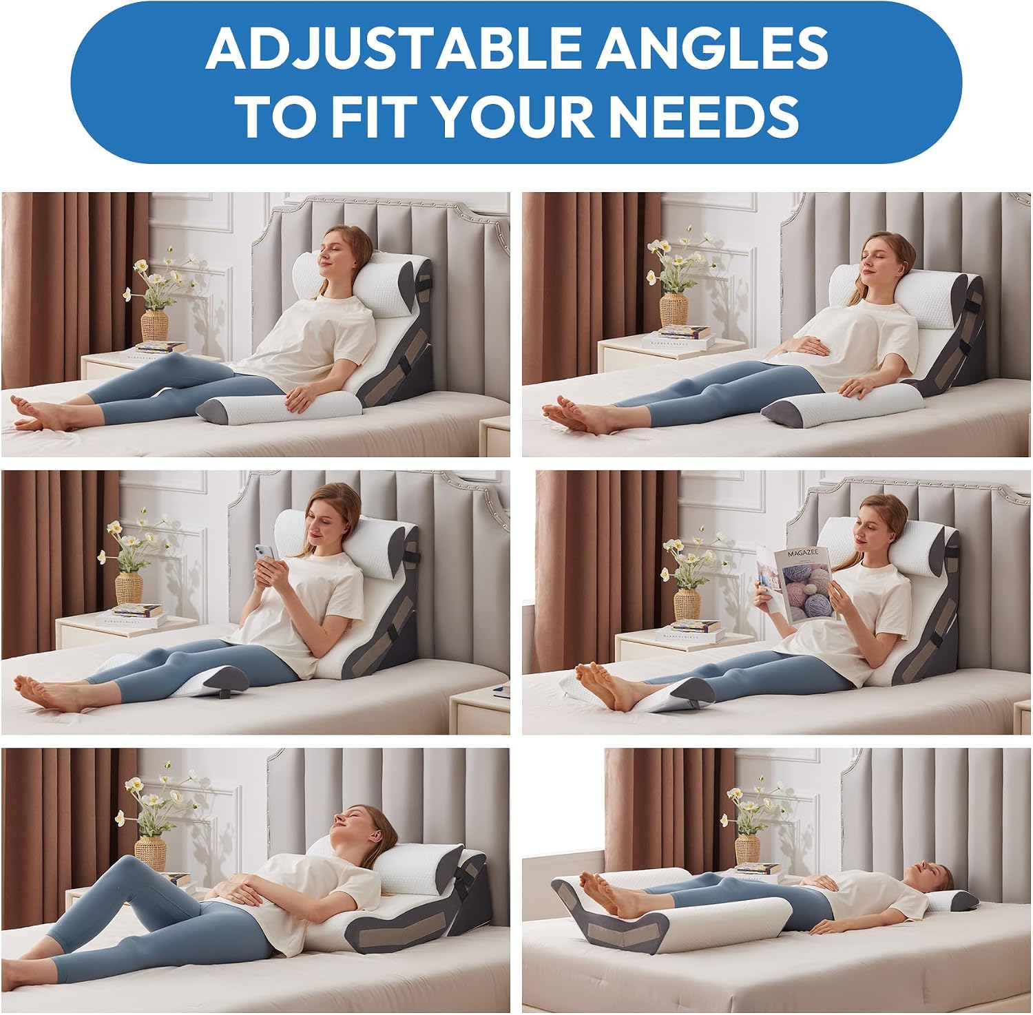Ahpmeoa 4PCS Wedge Pillow Set for After Surgery, Back Pillow for Bed Sitting up, 10-in-1 Foam Wedge Pillow for Acid Reflux & Back, Post Su…