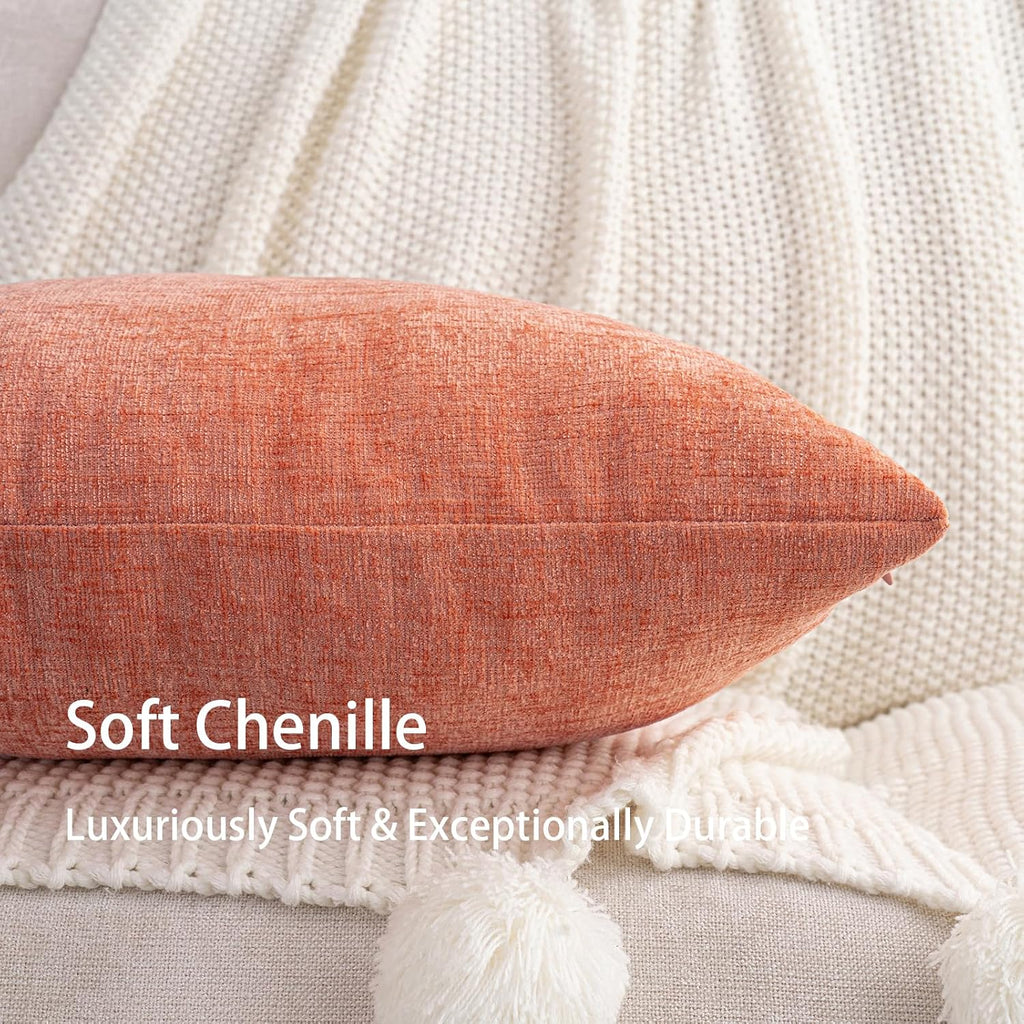 Hwy50 HWY 50 Coral Pink Lumbar Pillow Covers 12x20 Inch Pack of 2, Soft Chenille Decorative Throw Pillow Covers Farmhouse for Couch Sofa Li…