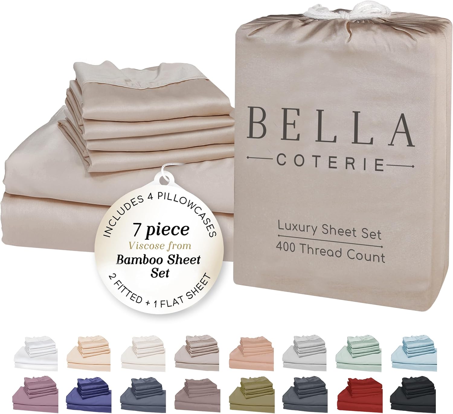 Bella Coterie 7 Piece Luxury Bamboo Viscose Split King Size Sheet Set | 2 Fitted Sheets for Adjustable Beds | 100% Organically Grown |…