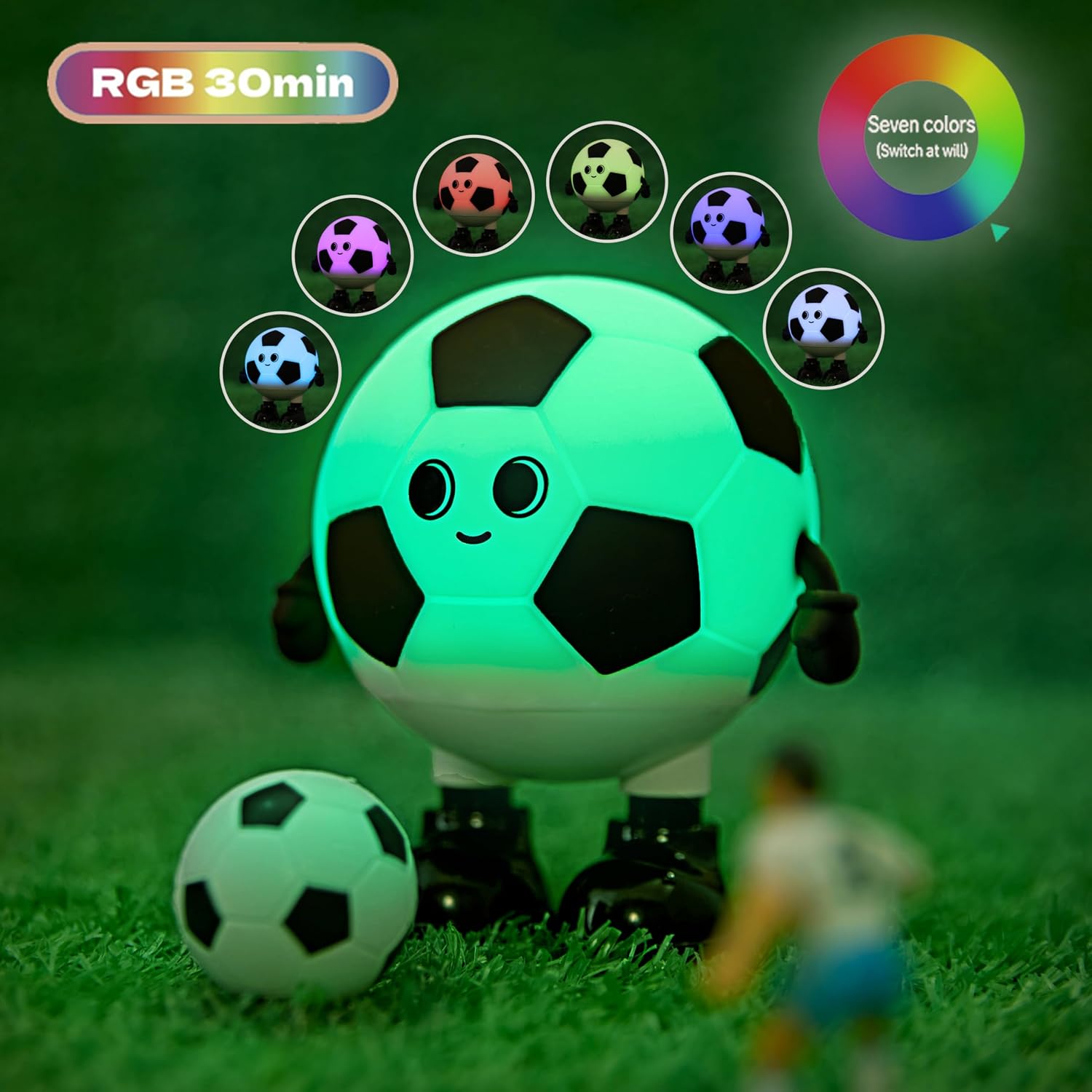 Soccer Night Light, 7 Colors Dimmable Bedside Lamp, Touch Control Night Lamp with Timer for Kids Adults, Used for Camping Party Room…