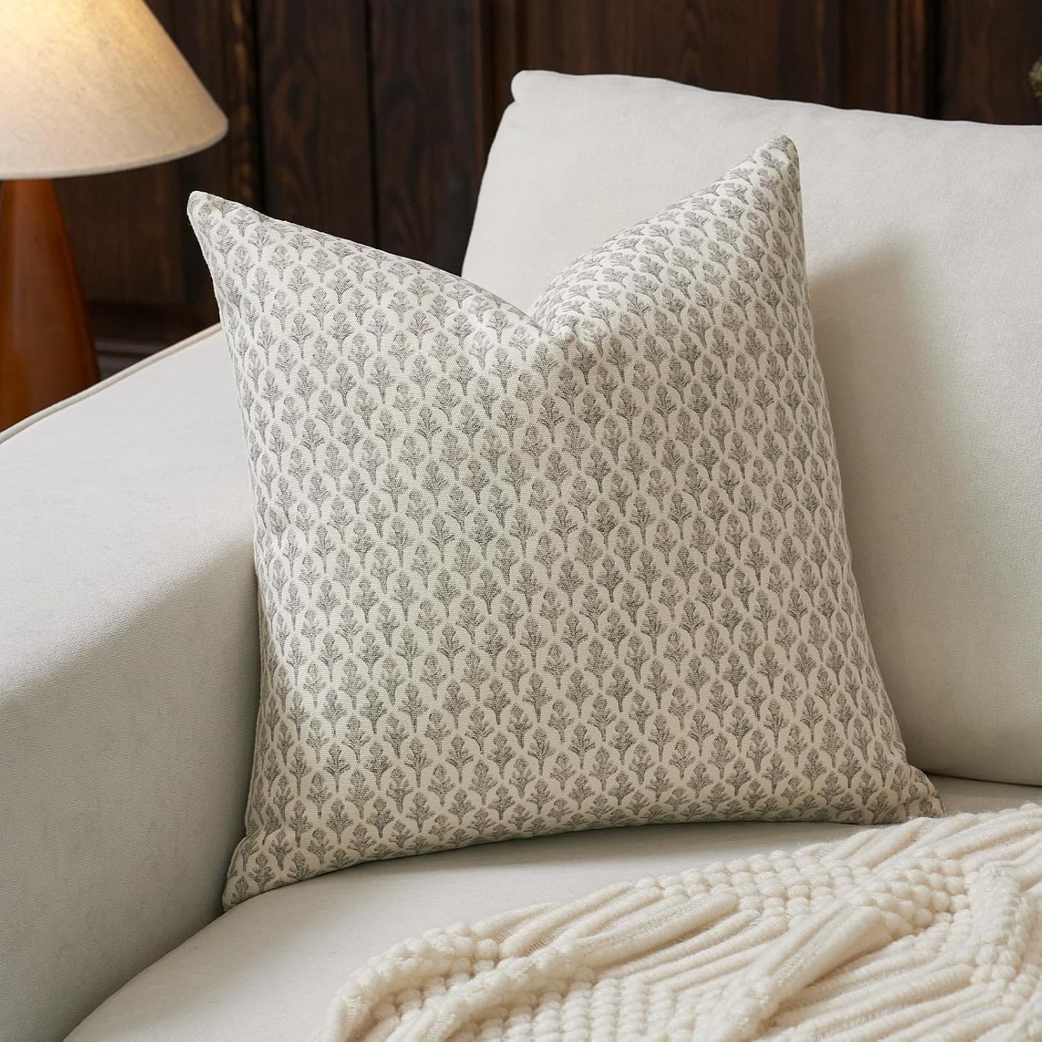 Fiouovohome FIOUOVO Floral Pillow Covers 24x24 Pillow Cover Block Print Couch Pillows for Living Room Decorative Neutral Accent Throw Pillo…