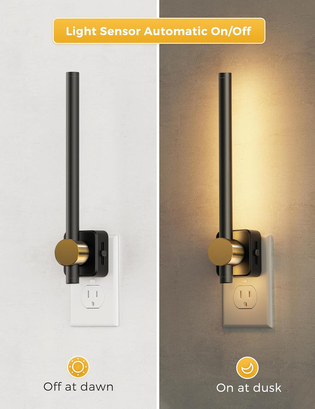 Llohasled L LOHAS LED Night Light, [2-Pack] Night Lights Plug into Wall, Dimmable Night Light 0-200LM, Nightlights Black and Gold Vanity Ni…