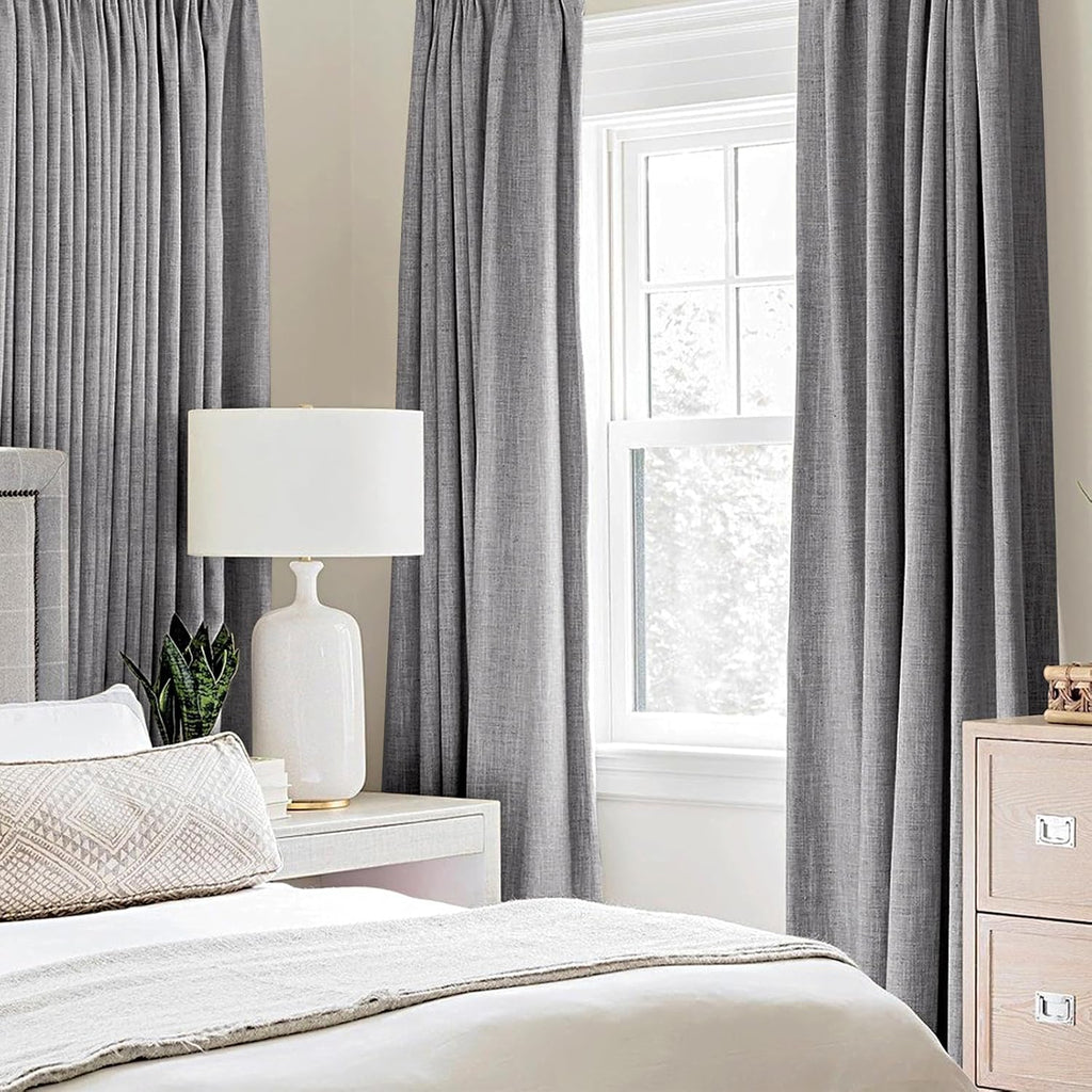 Miulee Linen Texture Curtains for Bedroom Solid 100% Blackout Thermal Insulated Grey Curtains Grommet Room Darkening Drapes Luxury Decor fo…