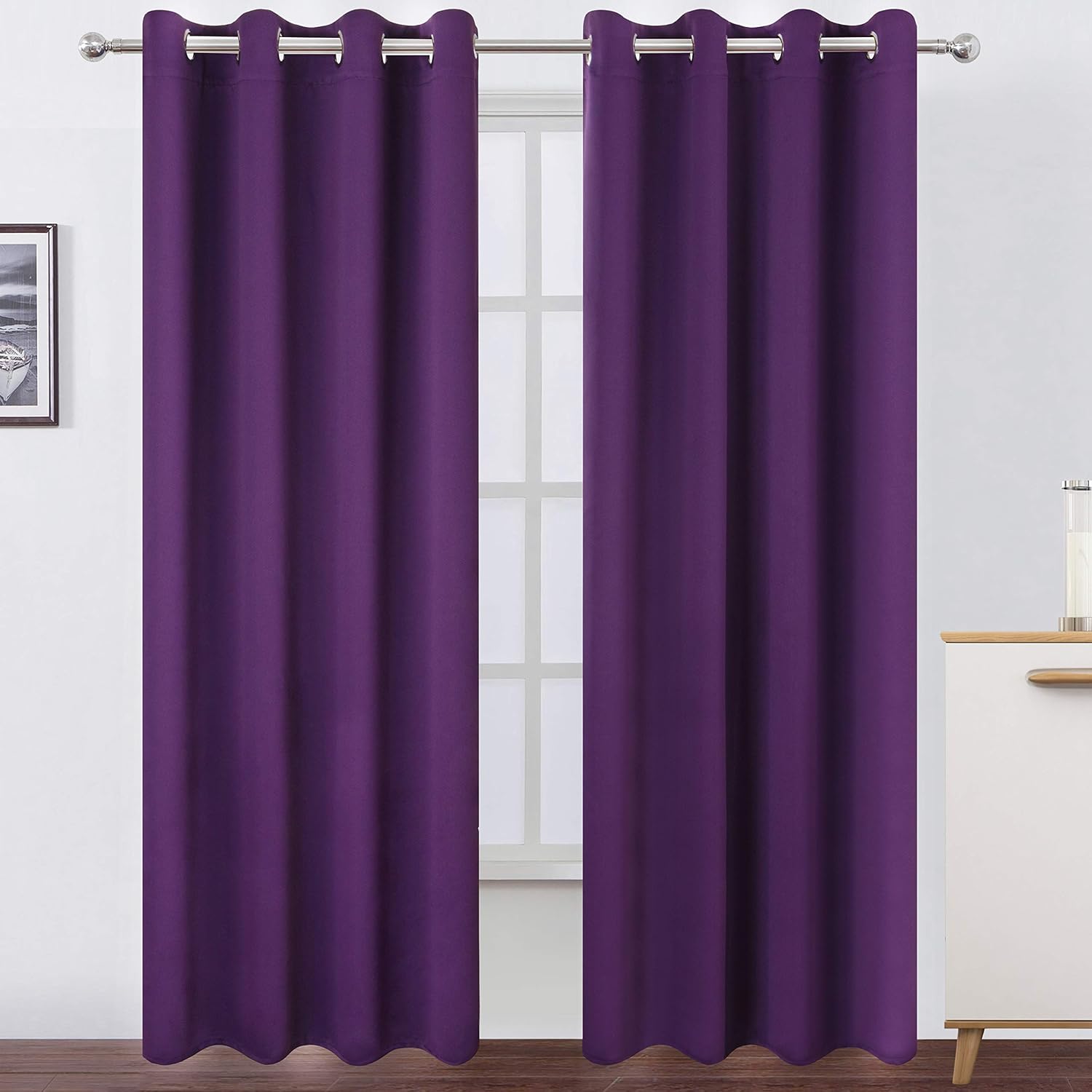 Lemomo Purple Thermal Blackout Curtains/52 x 108 Inch/Set of 2 Panels Room Darkening Curtains for Bedroom 108 Inch silver