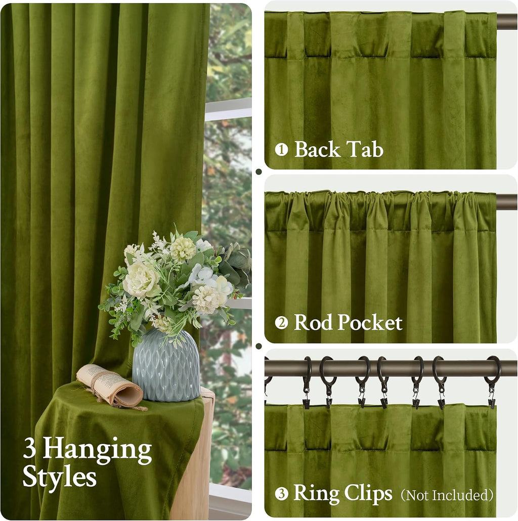 Lamit Velvet Curtains 90 Inch Length for Living Room, Vintage Thermal Insulated Room Darkening Drapes Super Soft Back Tab and Rod Pocket Wi…