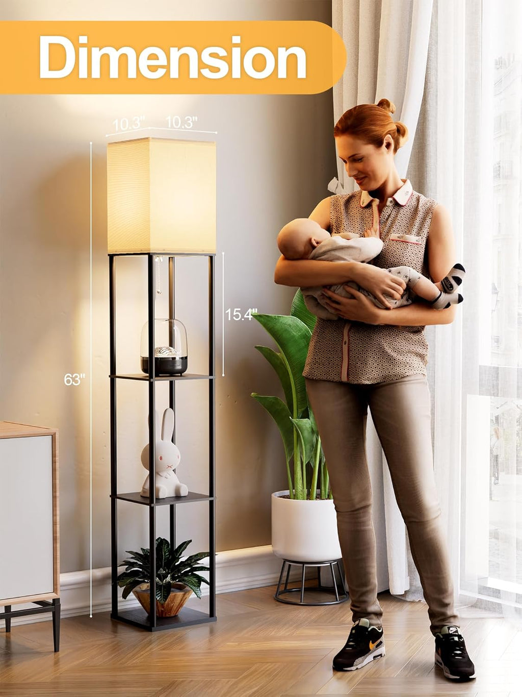 Floor Lamp with Shelves for Living Room 2 Pack, Shelf Floor Lamp with 3 CCT LED Bulb, Corner Display Standing Column Lamp Etagere…