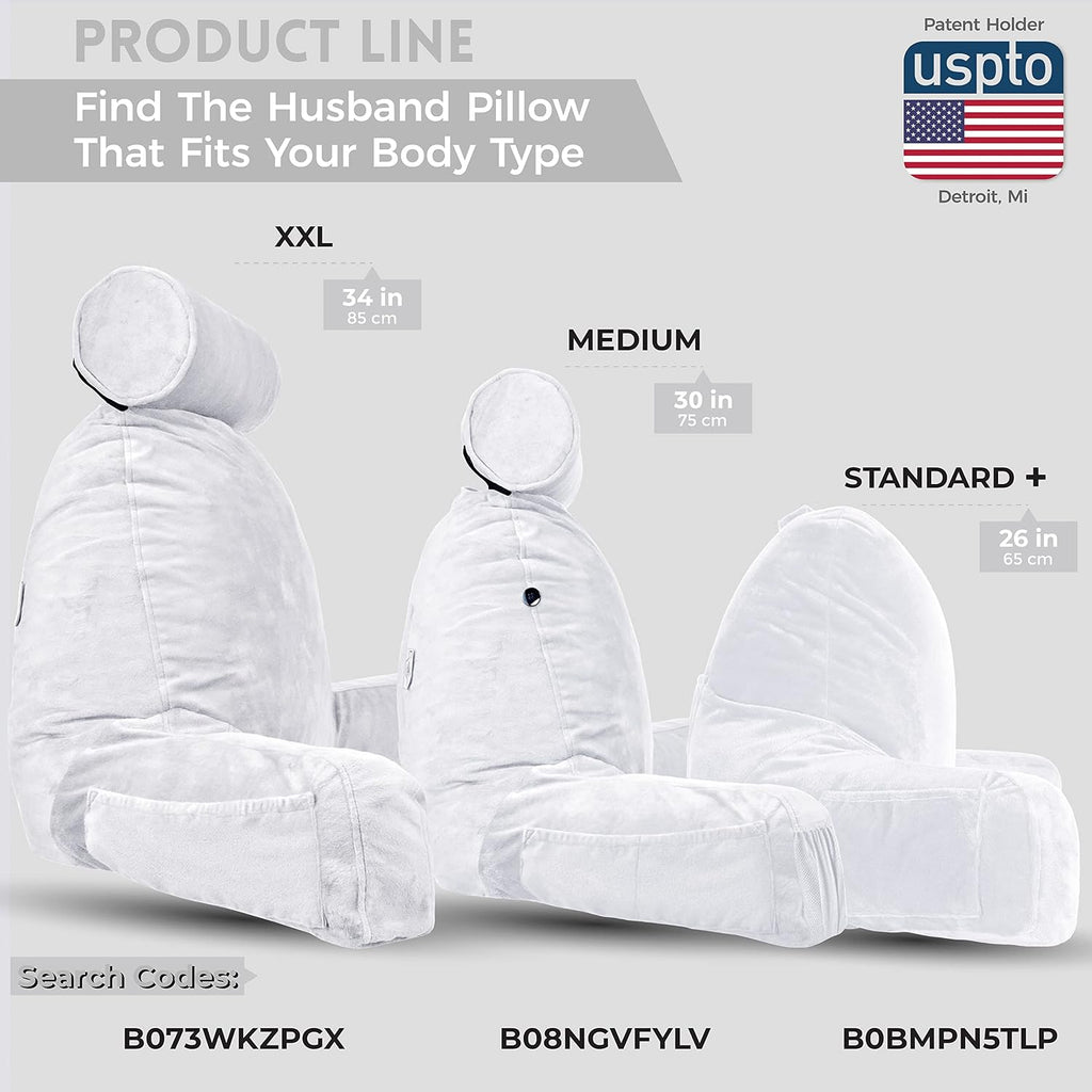 Husband Pillow Medium Reading Pillow with Arms - 23" Backrest for Sitting Up in Bed - Firm Support Bed Rest Pillow for Adults, Neck Roll…