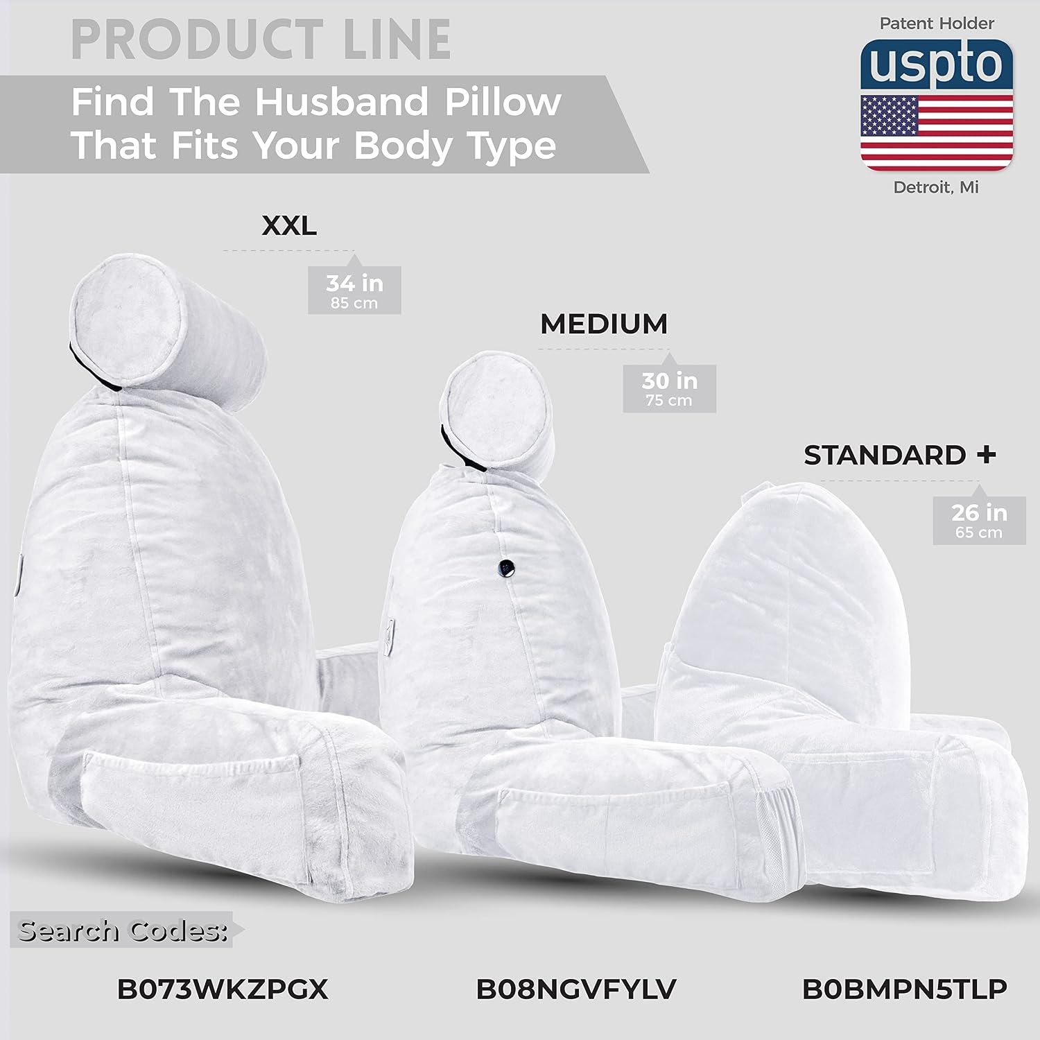 Husband Pillow Medium Reading Pillow with Arms - 23" Backrest for Sitting Up in Bed - Firm Support Bed Rest Pillow for Adults, Neck Roll…