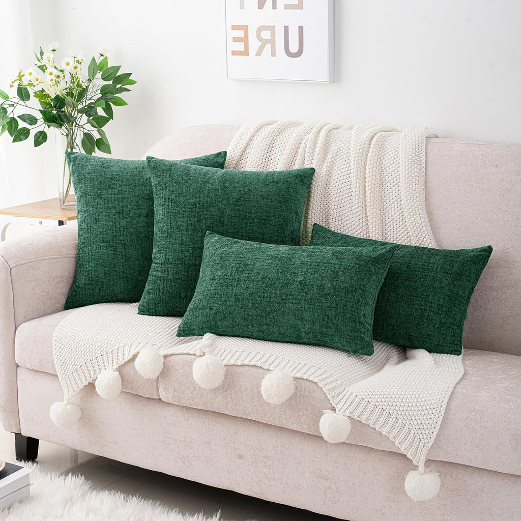 Hwy50 HWY 50 Dark Green Couch Pillow Covers 22x22 Inch Pack of 2, Soft Chenille Decorative Throw Pillow Cases Farmhouse for Sofa Living Roo…