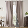 Guken Taupe 100% Blackout Linen Look Curtains for Bedroom 120 Inch Long 2 Panels Set Back Tab Linen Textured Black Out Room Darkening Therm…