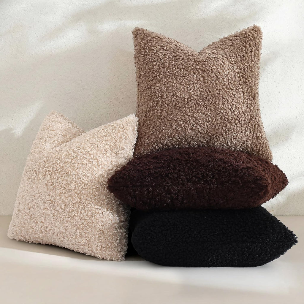 decorUhome Pack of 2 Throw Pillow Covers 22x22 Inch, Faux Fur Decorative Sherpa Pillow Covers Fuzzy Accent Soft Sheepskin Fleece Pillow Cas…