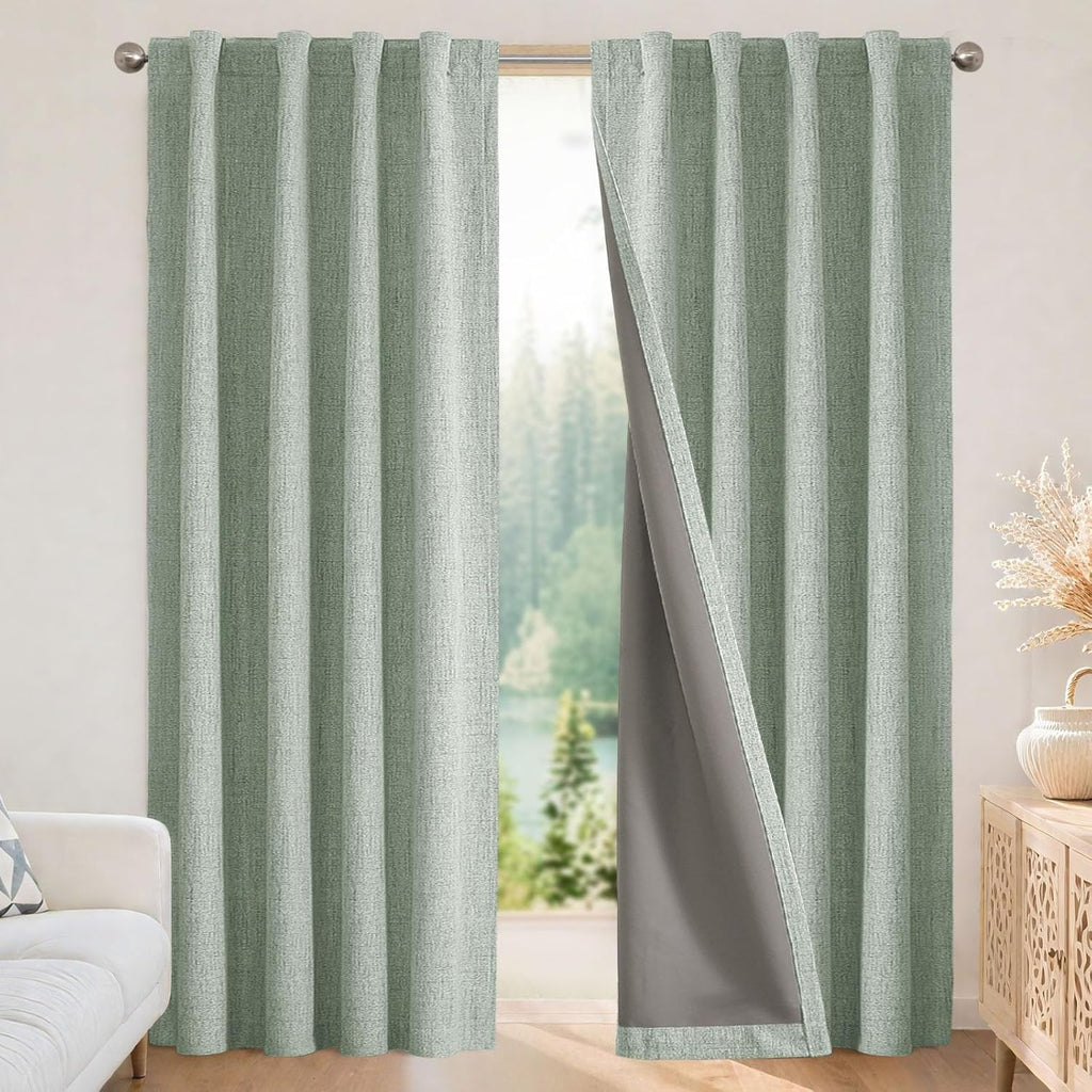 Joydeco Blackout Curtains for Bedroom - 96 Inch Long 100% Light Blocking 2 Panels Sage Green Drapes, Thermal Insulated Room Darkening Curta…