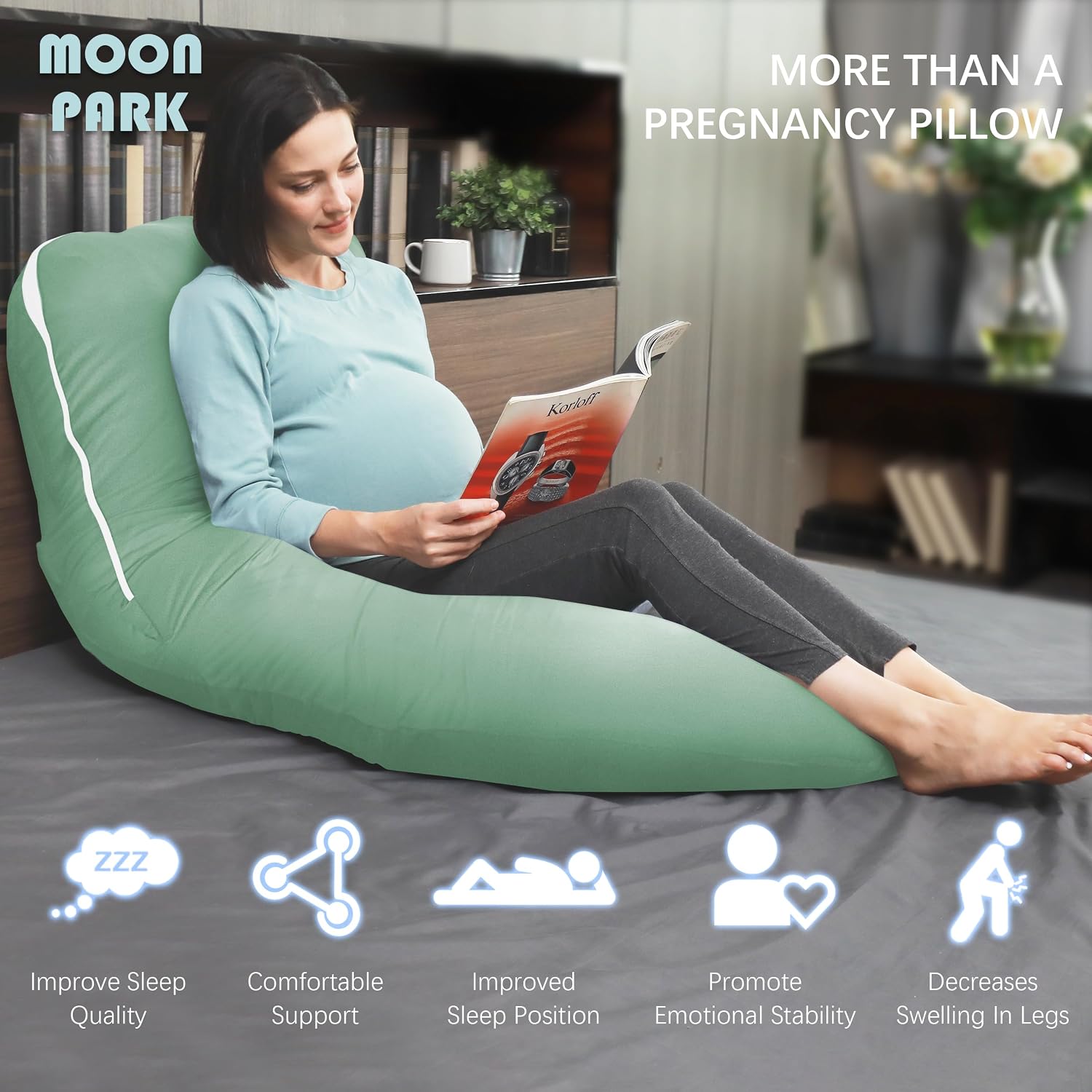 Moonpark MOON PARK Pregnancy Pillows for Sleeping - U Shaped Full Body Maternity Pillow with Removable Cover - Support for Back, Legs, Bell…