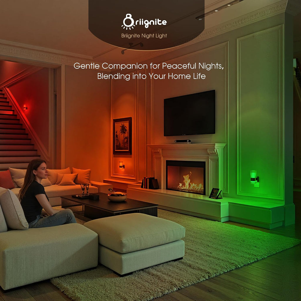 Briignite Night Light, Night Lights Plug into Wall, RGB Color LED NightLight with Dusk to Dawn Sensor, 180° Rotating Night Lights…
