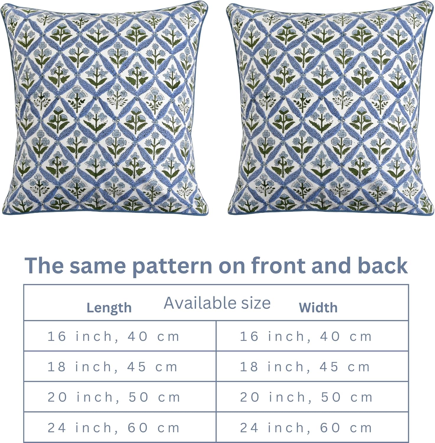 Ridhi Block Print Light Steel Blue Pillow Cover 20" x 20" (Pack of 2) Decorative Couch Pillows for Living Room, Chic Boho Cute Outdoor Pill…