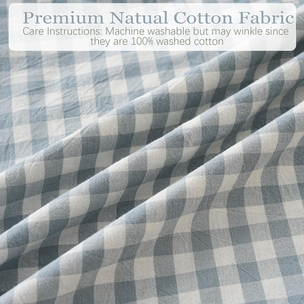 Qilunn Blue White Plaid Euro Pillow Shams Ruffle Pillowcases Set of 2, Shabby Checkered Washed Cotton Pillow Covers-26 x26, Blue/White Plaid…