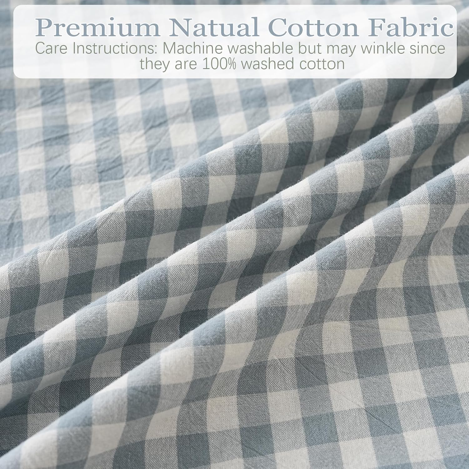 Qilunn Blue White Plaid Euro Pillow Shams Ruffle Pillowcases Set of 2, Shabby Checkered Washed Cotton Pillow Covers-26 x26, Blue/White Plaid…