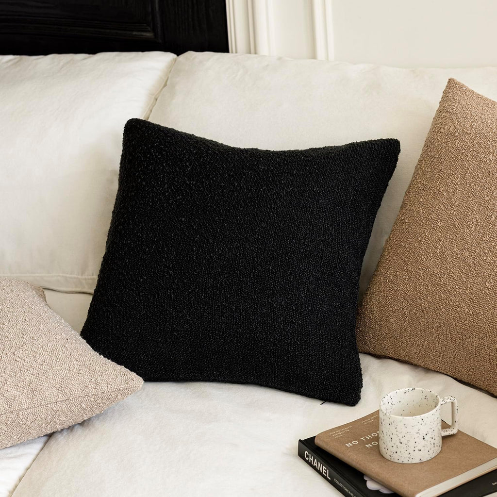 Foindtower Decorative Textured Boucle Throw Pillow Covers Accent Solid Pillow Cases Neutral Soft Cozy Couch Cushion Case for Chair Sofa…