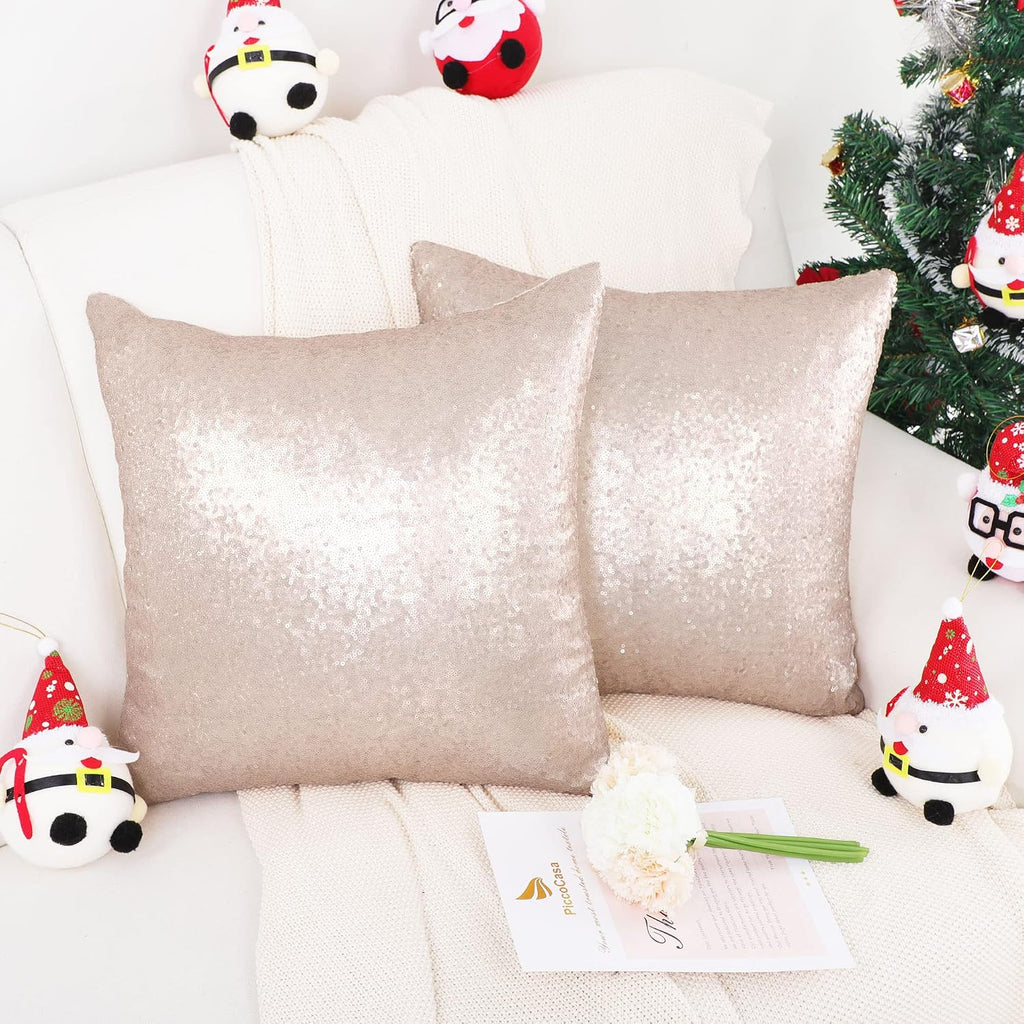 uxcell 2 Pcs Sequin Throw Pillow Covers, Shiny Sparkling Comfy Satin Cushion Covers, Decorative Pillowcases for…