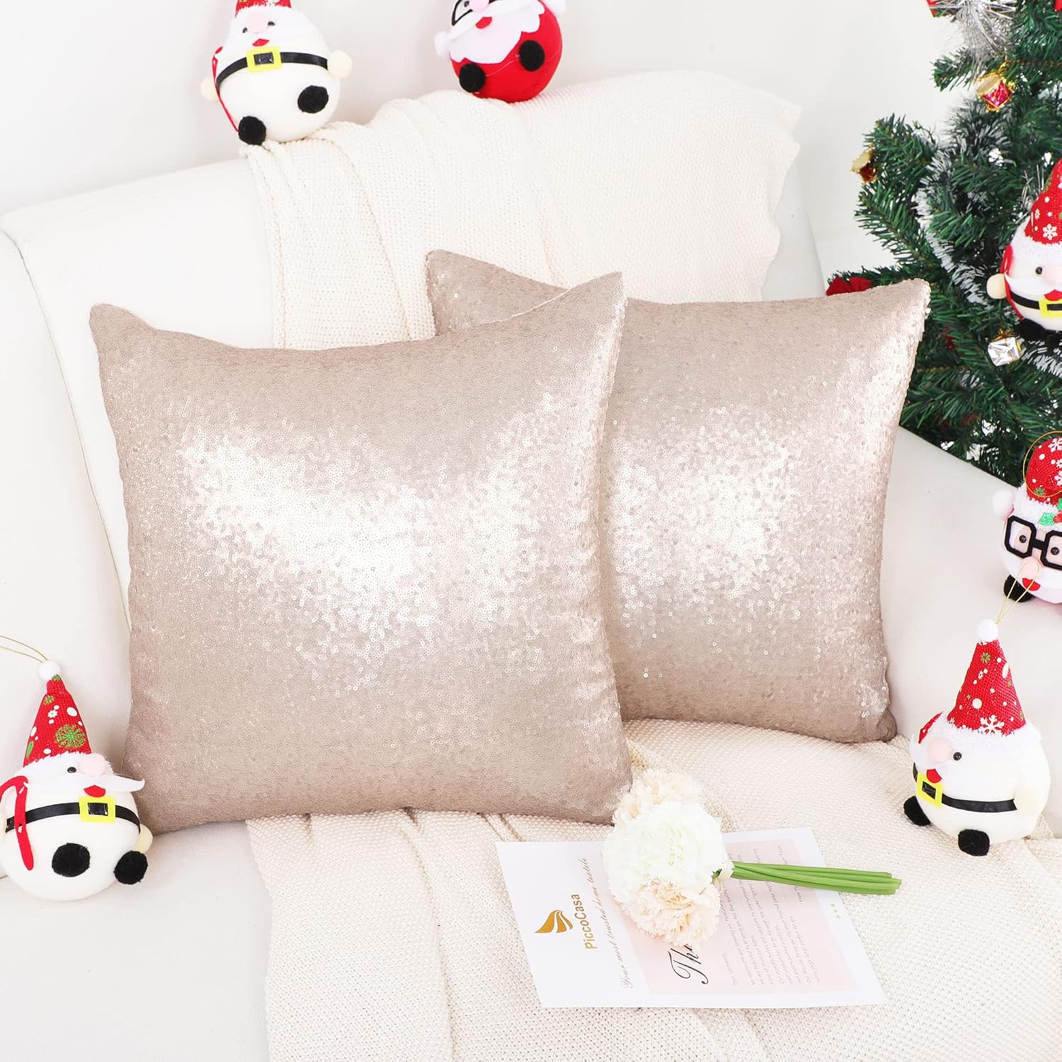 uxcell 2 Pcs Sequin Throw Pillow Covers, Shiny Sparkling Comfy Satin Cushion Covers, Decorative Pillowcases for…