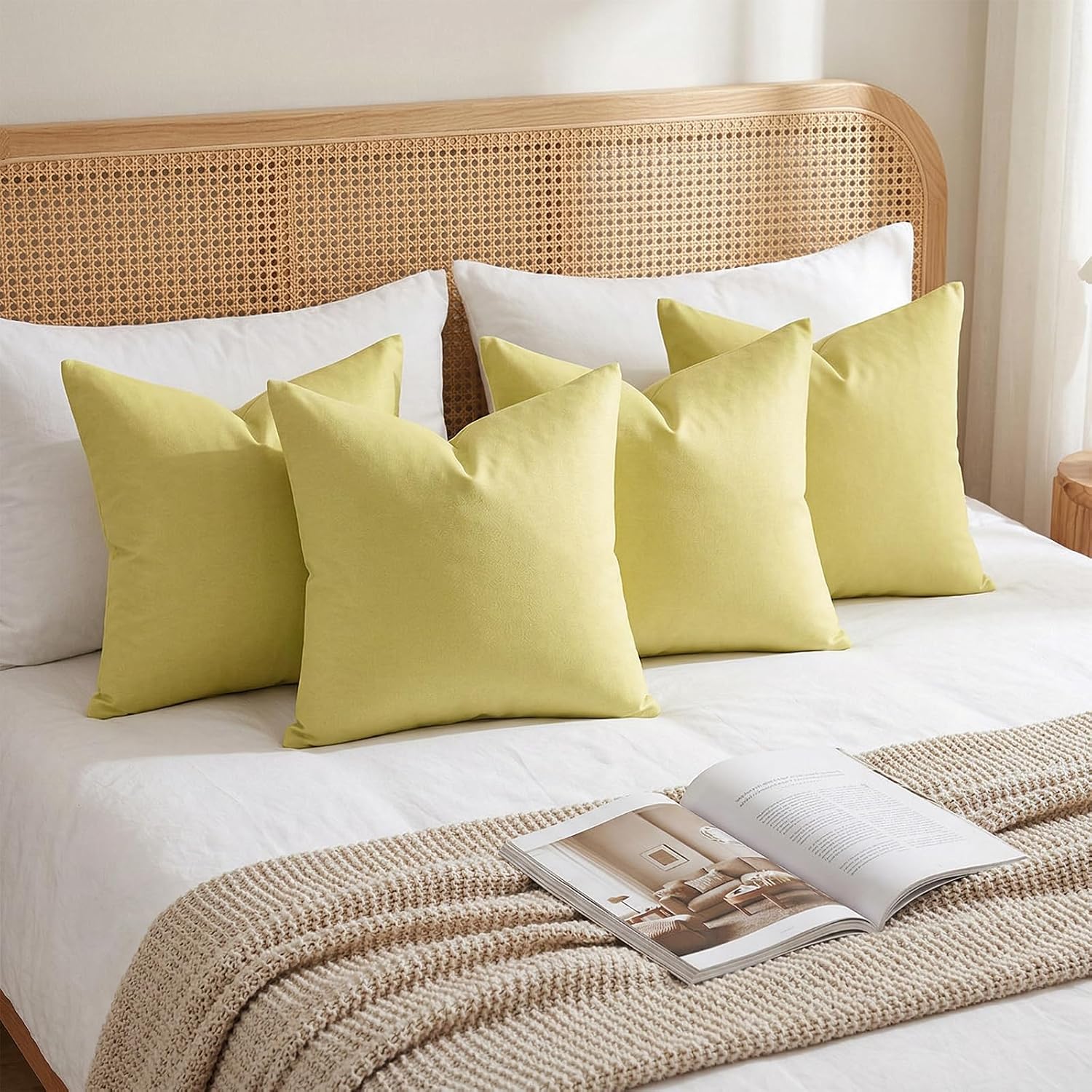 Thmyo 4-Pack 100% Cotton Comfortable Solid Decorative Throw Pillow Case, Square Cushion Cover Pillowcase Sublimation Blank Pillow Covers DI…