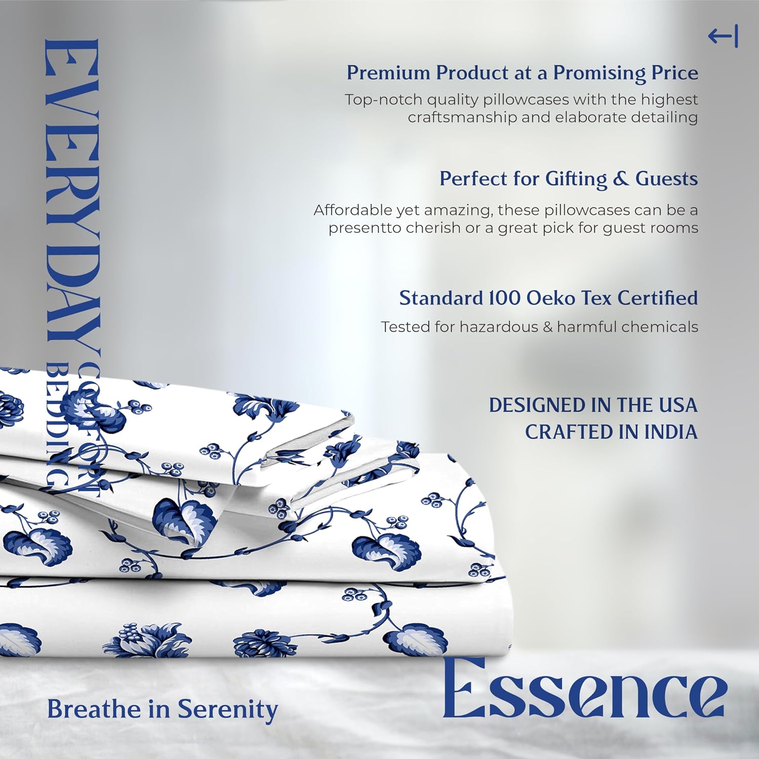 Mayfair Linen 100% Organic Cotton Printed Sheets Queen Size - Percale Weave Cotton Queen Size Sheet Set (4 PC, Floral Blue), Soft &…