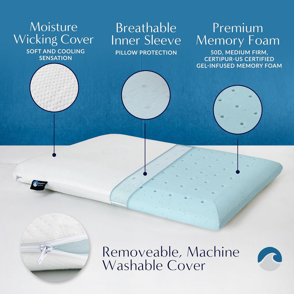 BluewaveBedding Bluewave Bedding Ultra Gel Memory Foam Pillow for Stomach and Back Sleepers - Thin, Flat Design for Cervical Neck Alig…