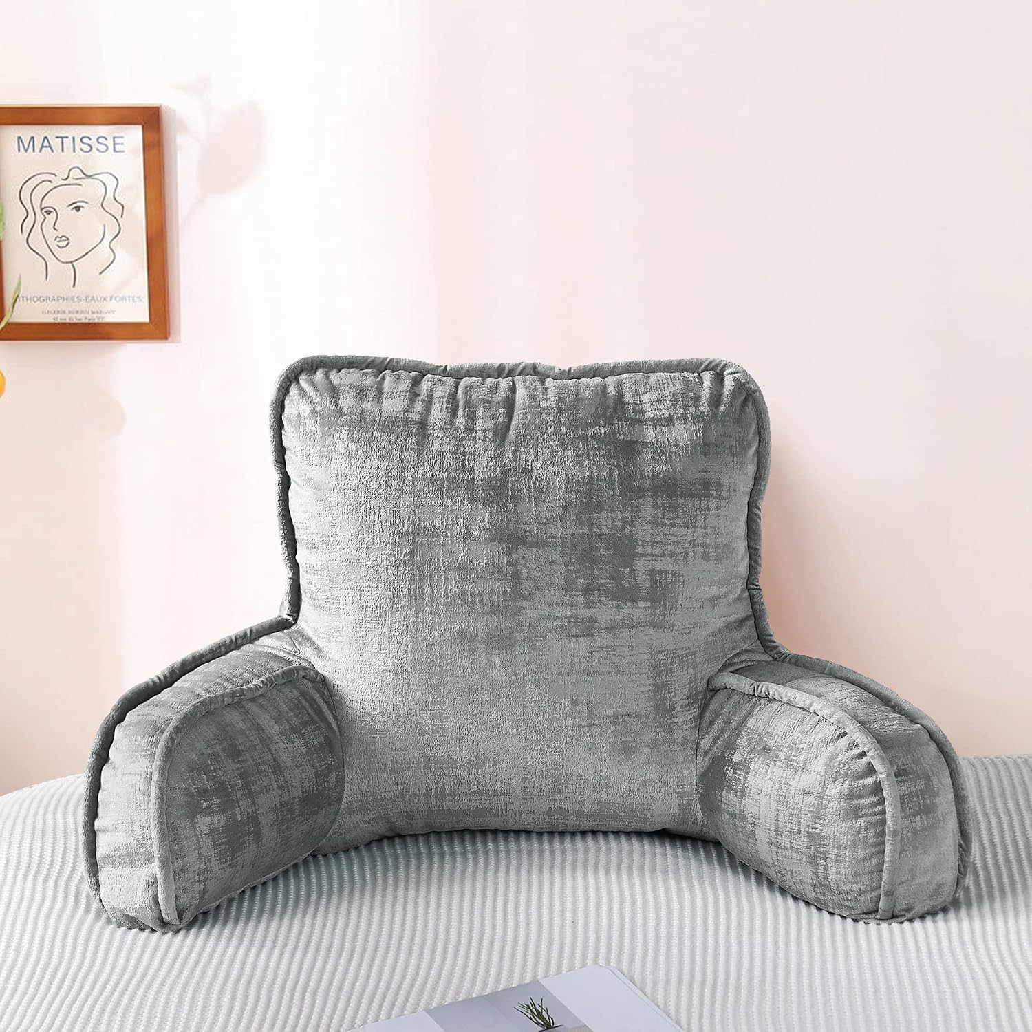 Bytide DIY Assembly Art Velvet Backrest Reading Bed Rest Pillow with Arms & Pockets, 18" H for Sitting in Bed Couch Sofa, Back Support Cush…