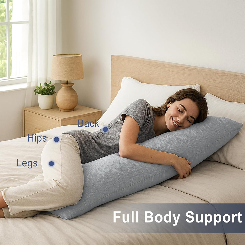 Dwcn Cooling Body Pillow for Adults, 20x54 Inch Light Grey - Shredded Memory Foam Body Pillow with Removable & Adjustable Filling, Full Bod…