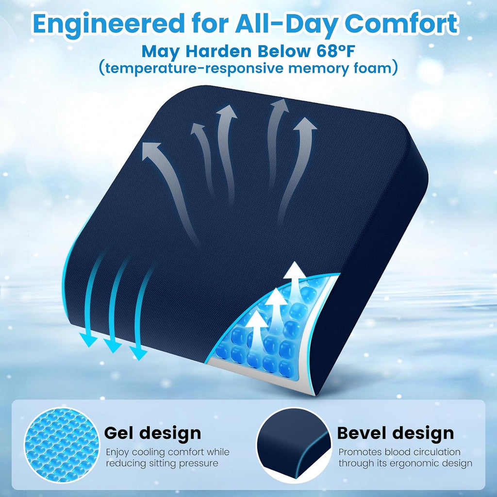 Wheelchair Seat Cushion - Cooling Gel & Memory Foam Office Chair Cushion with Non-Slip Bottom & Washable Cover, Ergonomic Car Seat Pillow…