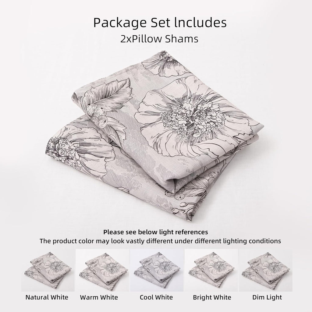 Chuffed 100% French Linen Pillow Cases Sketch Floral Print, Farmhouse Floral Stone Washed Pillow Shams with Envelope Closure Soft Breathabl…