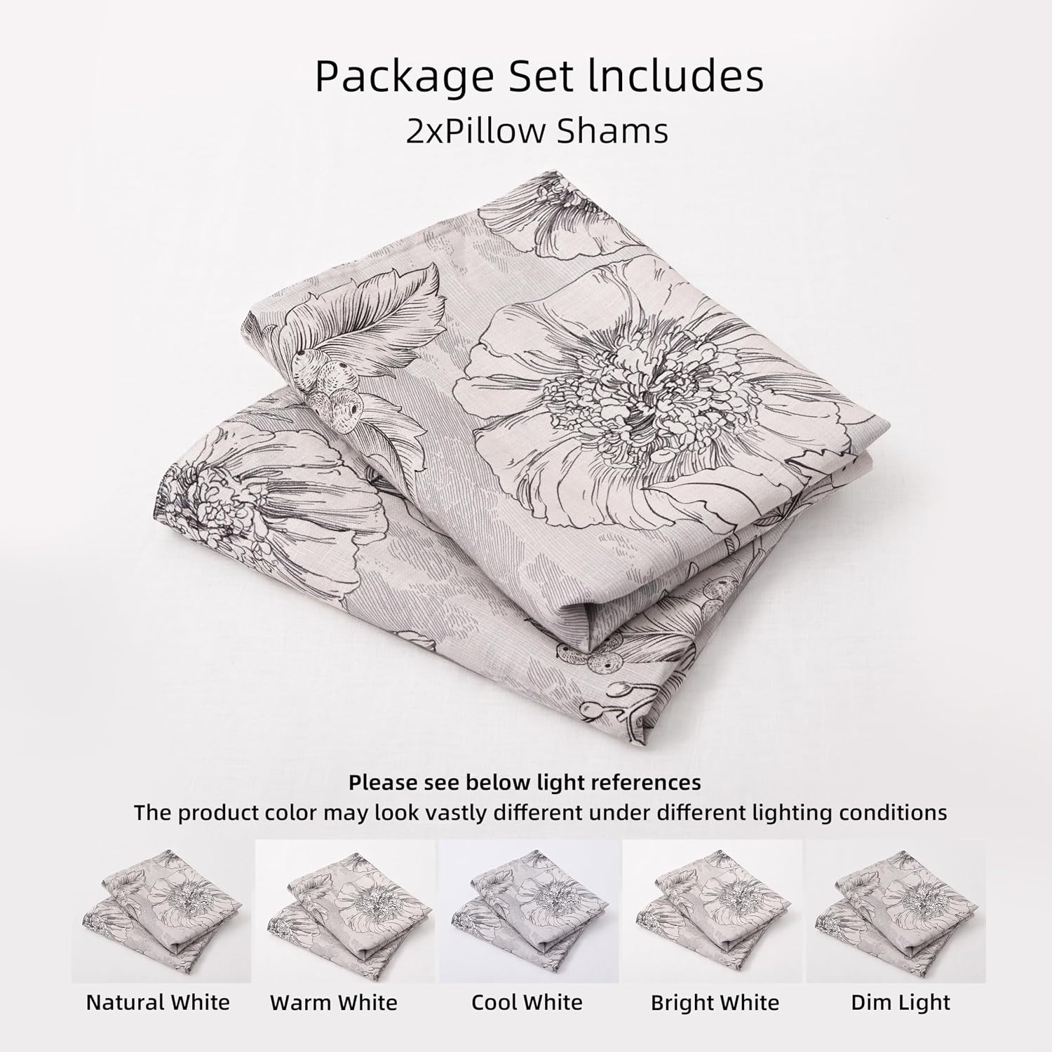 Chuffed 100% French Linen Pillow Cases Sketch Floral Print, Farmhouse Floral Stone Washed Pillow Shams with Envelope Closure Soft Breathabl…