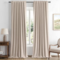 Miulee 100% Blackout Linen Curtains for Bedroom, Beige Solid Luxury Decor Thermal Insulation Room Darkening Drapes for Living Room Nursery…