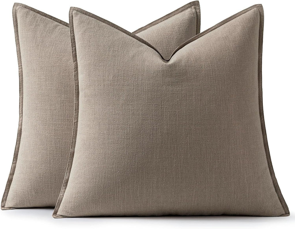 Anroduo Pack of 2 Decorative Linen Pillow Covers Mushroom Brown Neutral Farmhouse Boho Soild Cushion Case Soft Accent Pillowcase for Couch…