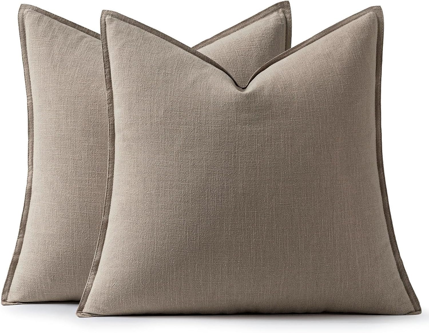 Anroduo Pack of 2 Decorative Linen Pillow Covers Mushroom Brown Neutral Farmhouse Boho Soild Cushion Case Soft Accent Pillowcase for Couch…